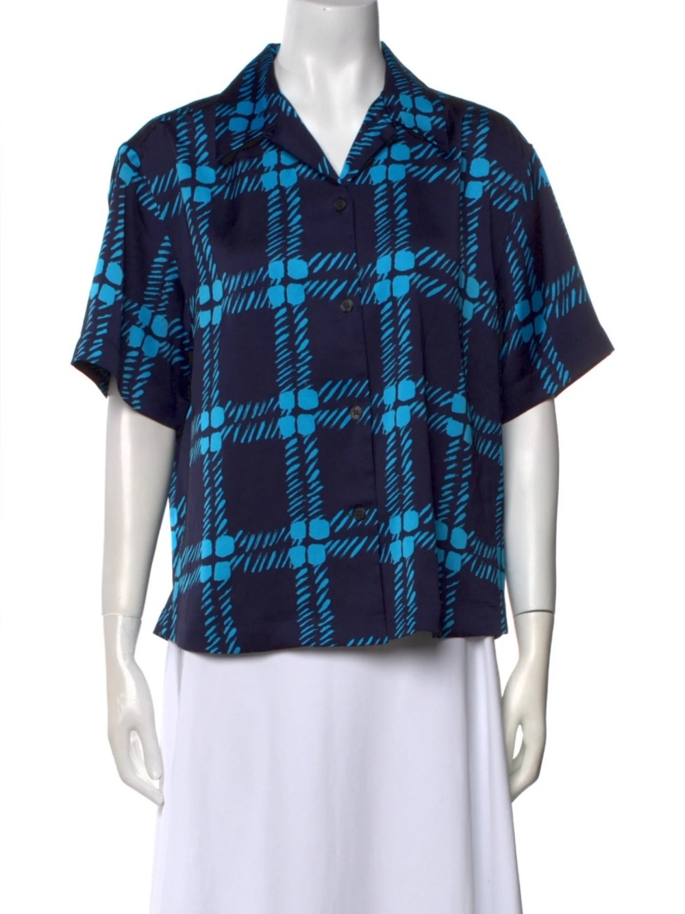 Marni x Uniqlo Navy and Bright Blue Plaid Short-Sleeve Button-Front Shirt